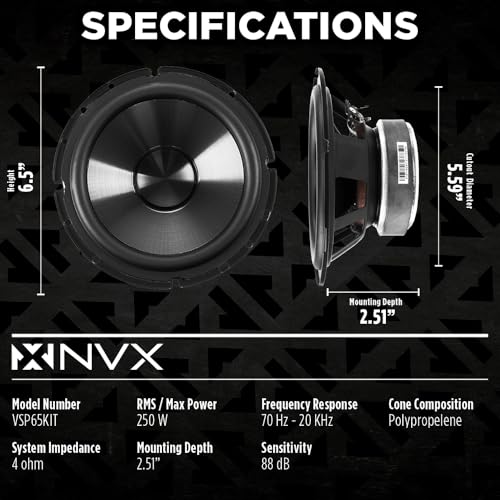NVX VSP65KIT 750W Peak (250W RMS) 6.5\" V-Series 2-Way Component Speaker System with 25mm Silk Dome Tweeters