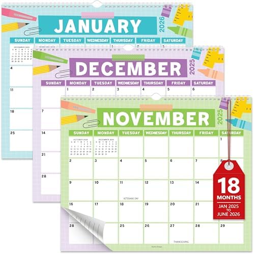Hadley Designs Wall Calendar 2025-2026 – 18-Month Hanging Calenda...