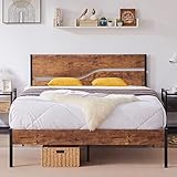 VECELO Full Size Platform Bed Frame with Rustic Vintage Wood Headboard, Strong Metal Slats Support Mattress Foundation, No Box Spring Needed