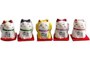 Yakushigama Mini Maneki Neko Set: Six Serene Japanese Cat Statues