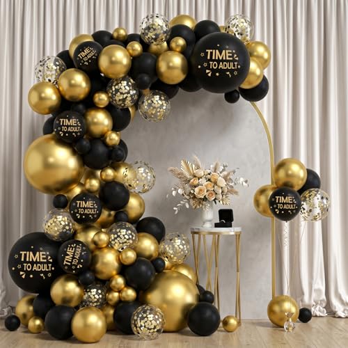 Image of Party Propz Black and Golden Balloon Combo for Decoration - 24 Pcs, Confetti Balloons for Decoration, Time to Adult Printed Black Balloon, Balloon Decoration for Boys & Girls (Latex)