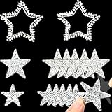 Bijou Joon 14 Pcs Silver White Rhinestone Stars Self Adhesive Star Patches Iron on with Rhinestone Applique Patches for Clothes DIY Handbag Ornament Bridal Wedding Dress Fabric Accessories