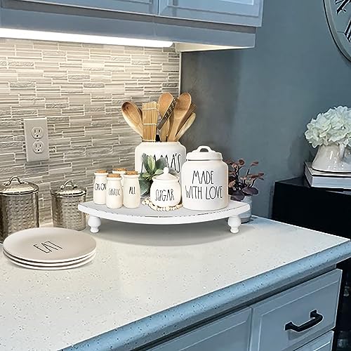 Wood Corner Counter Shelf Rustic Pedestal Stand Farmhouse Corner Shelves- Rustic White Tray Riser For Coffee Bar Table Decor, Display Riser For Farmhouse Accent Centerpiece In Kitchen/Bathroom/Dining #TOP4