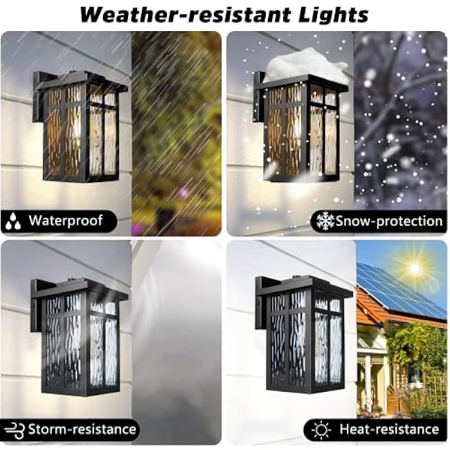VUAA 2 Pack Outdoor Wall Light Fixtures, Waterproof Porch Lights Wall Lanterns, Exterior Lights for Outside Wall Scones with E26 Socket for Front Door Garage, Black