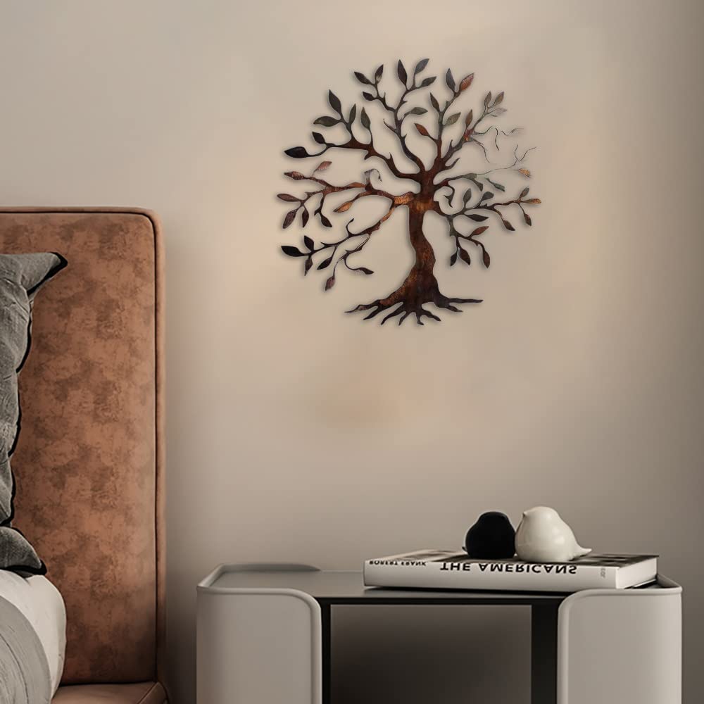 YWEC Arbre De Vie En Métal - Décoration Murale Ronde Minimaliste 36CM Ornements Géométriques