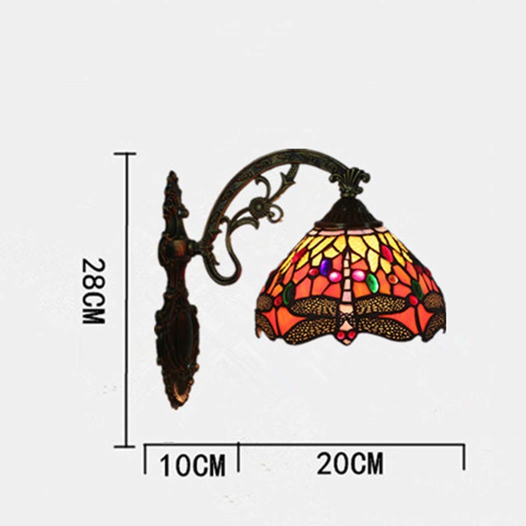 Kinkiety 8-calowe Tiffany Art Led Light Rood Dragonfly Lighting Ciepłe Lustro Przednia Lampa Do Korytarza Nawy Salon Sypialnia Kawiarnia