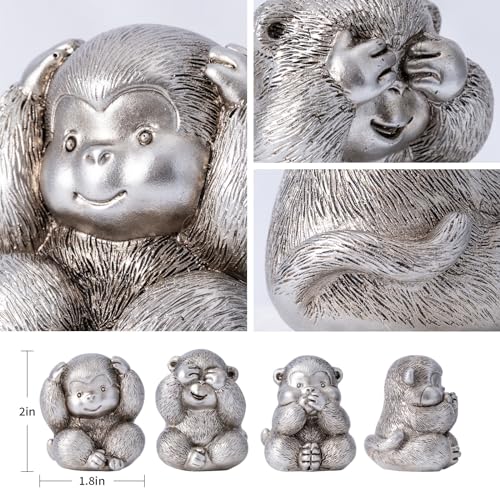 Estatua 3 Monos Sabios Figura Decorativa Plata miniatura 4