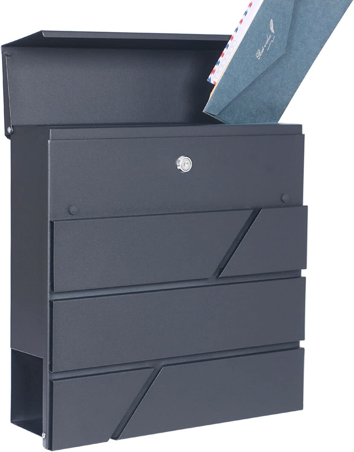 Aurahome Amthraite Grey Ral7016 Dwd® Postbox,Sleek Modern Wall-Mounted Lockable Ex Large Post Letter Box, Clean Lines, Lift Up Flap, Easy To Install,Trendy Anthracite Grey With Newspaper Slot, Weather Resistant Concealed Post Slot