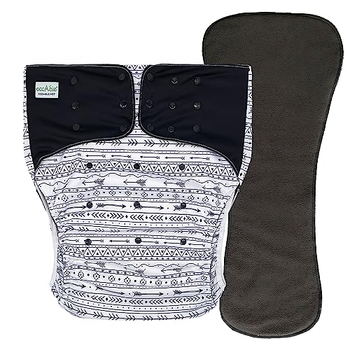 EcoAble Adult Pocket Cloth Diaper 2.0, with Insert for Incontinence Support | Reusable Protective Briefs for Special Needs Teens, Men and Women (Medium, Black Arrow)
