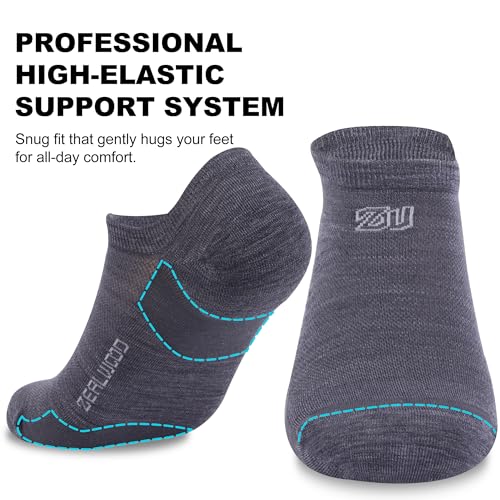 Image of ZEAL WOOD 3 Pairs Merino Wool No Show Athletic Socks For Men Women Ankle Running Golf Tennis Low Cut Hiking Socks