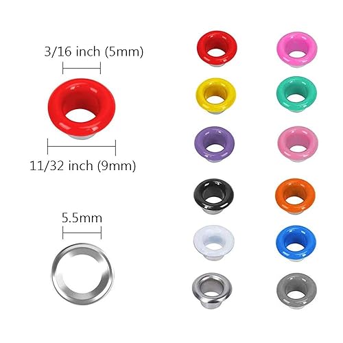 Miniatura 3 de Mesee 600 juegos de ojales de 3/16 pulgadas, kit de ojales de metal multicolor con ojales, herramientas de instalación, juego de ojales de ropa para