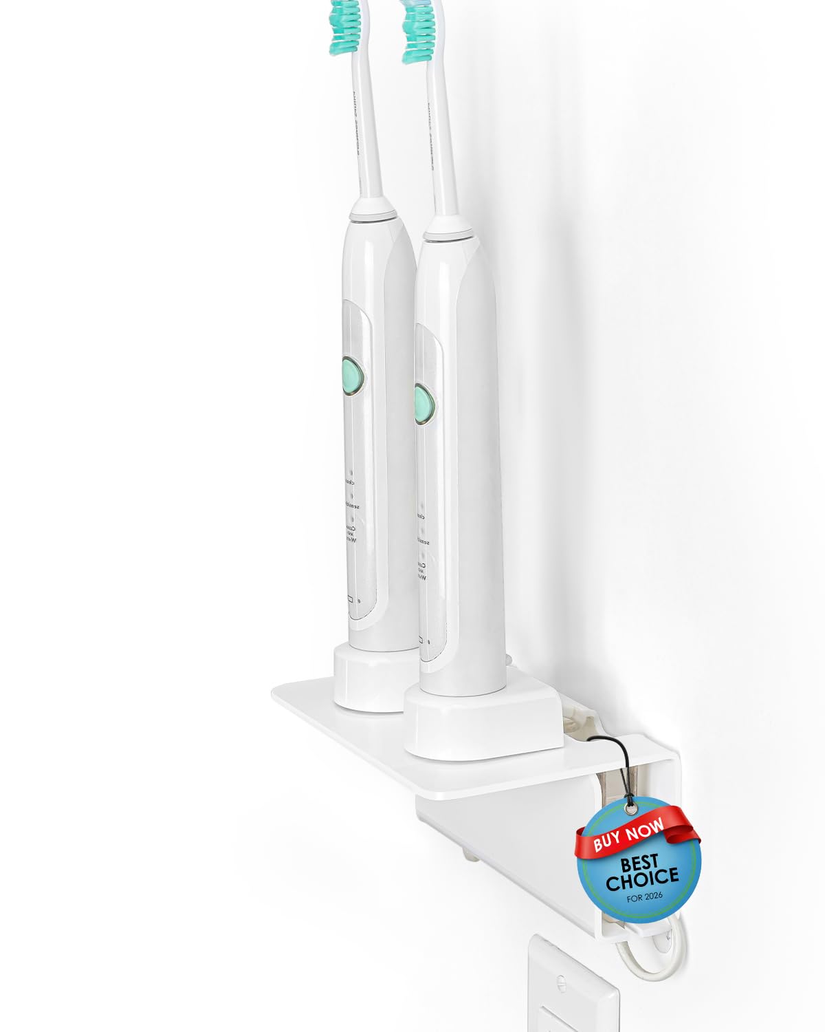 OAPRIRE Electric Toothbrush Holder for Bathroom, Acrylic Electric Toothbrush Holder Wall Mounted Come with Cable Organizer, Saving Space and Convenient Charging - White