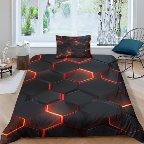 Housse de couette 135x200cm motif hexagonal 3D parure de lit microfibre chic