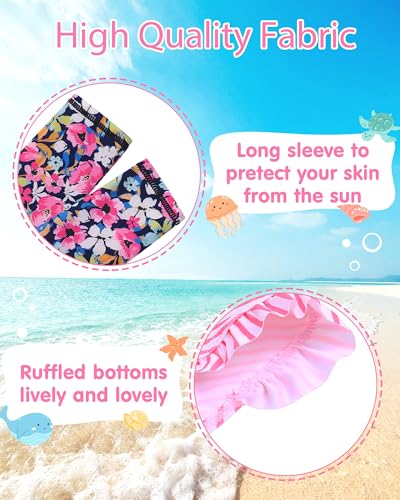 Image of XFGIRLS Girls 2-Piece Swimsuit Long Sleeve Rash Guard Set Toddler 6M-8Y | UPF 50+ blocks 98% UV, Quick-dry, Easy on /off, Bright colors stand out, Machine wash, Breathable, Beach, swim, water park
