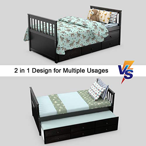 Giantex Twin Captain’s Bed With Trundle Bed, Wood Storage Daybed With 3 Storage Drawers, No Box Spring Needed, Wooden Platform Bed Great For Kids Guests Sleepovers (Twin,Espresso) #TOP6