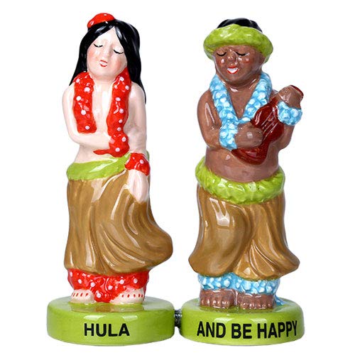 Pacific GiftwareHawaiian Hula Dancer with Ukulele Musician Ceramic Magnetic Salt and Pepper Shaker Set