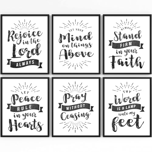 Scripture Wall Art Christian Prints (Set of 6) - Unframed - 8x10s | Chalkboard Bible Verses | Living Room Decor | Classroom Decor | Room Decor Aesthetic
