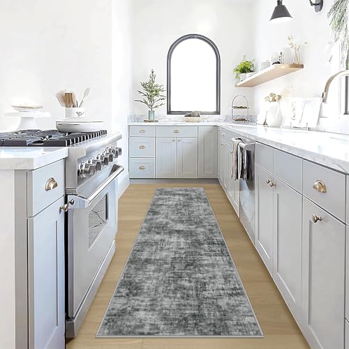 2'6''x8' Runner Rugs Washable Rug: Modern Abstract Living Room Rug Soft Anti-Skid Thin Carpet Indoor Floor Non-Shedding Carpets for Bedroom Dining Room Farmhouse Nursery Home Office - Black