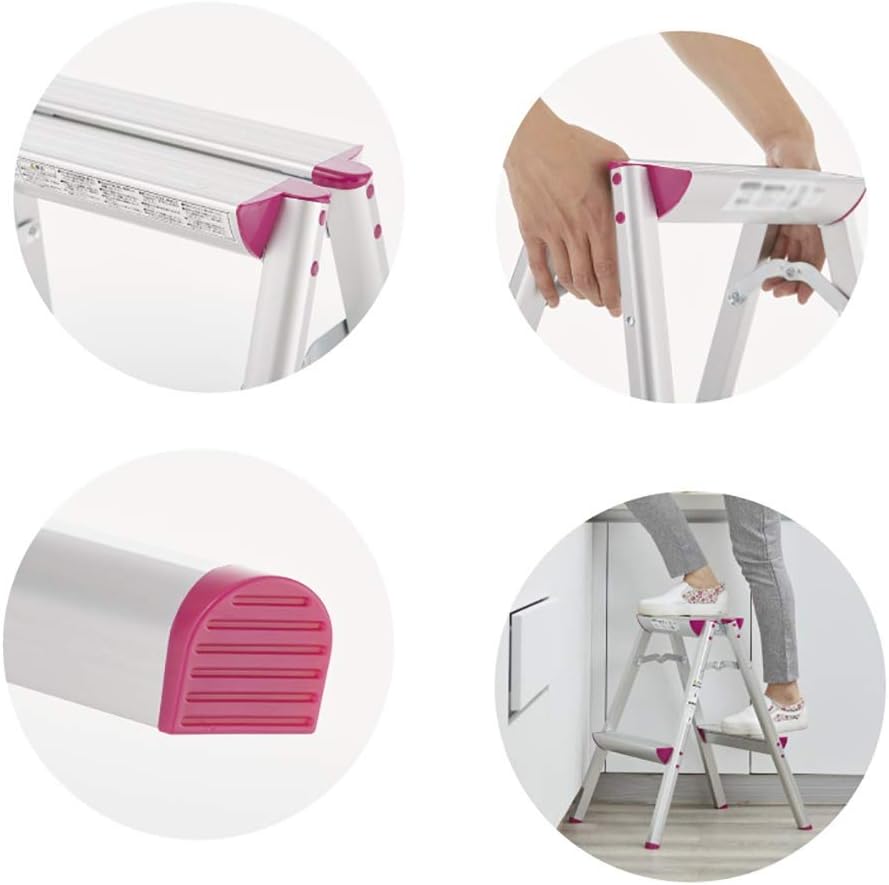 Folding Step Ladder Multifunctional Household Step Ladder Folding Steps Ladders, Lightweight Aluminum Alloy Garden Kitchen Stool Plant Stand Safety Ladder (Color : A)