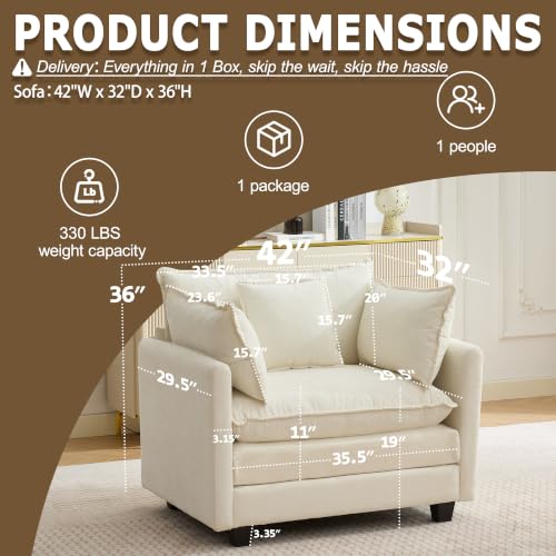 Image of 42 inch Modular Sectional Sofa, Cloud Couch Single-Seat Accent Chair