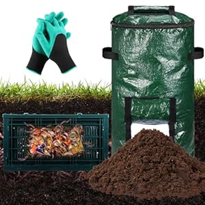 Thyle 3 Pcs In Ground Worm Composter Outdoor Farm Compost Bin Bag Effectively Reduce Food Waste Composting Systems for Raised Garden Beds, Effective Composting to Feed Living Plants with Gloves