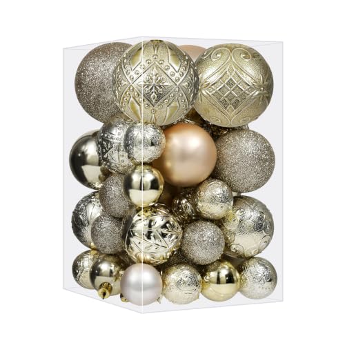 SZVRL Christmas Balls Ornaments -36pcs Shatterproof Christmas Tree Decorations with Hanging Loops for Xmas Tree, Holiday Party, Wedding & Indoor Home Decor,6 Styles in 3 Sizes (Champagne) - image 1