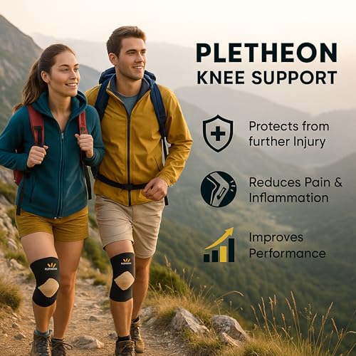 Image of PLETHEON Knee Cap for Pain Relief Men & Women | Compression Knee Support for Gym, Sports & Running | Anti-Slip, Breathable & Sweat-Free Knee Brace for Joint Pain & Injury Recovery (BEIGE-BLACK, XXL)