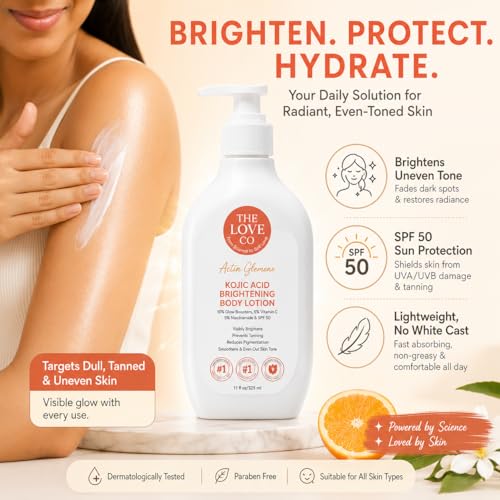 Buy The Love Co. Kojic Acid Brightening Body Lotion | 325ml with SPF 50 – 5% Vitamin C & 5% Niacinamide | De-Tan Body Lotion for Pigmentation & Dark Spots | Sunscreen for Women & Men Online at Low Prices in India - Amazon.in - Image 4