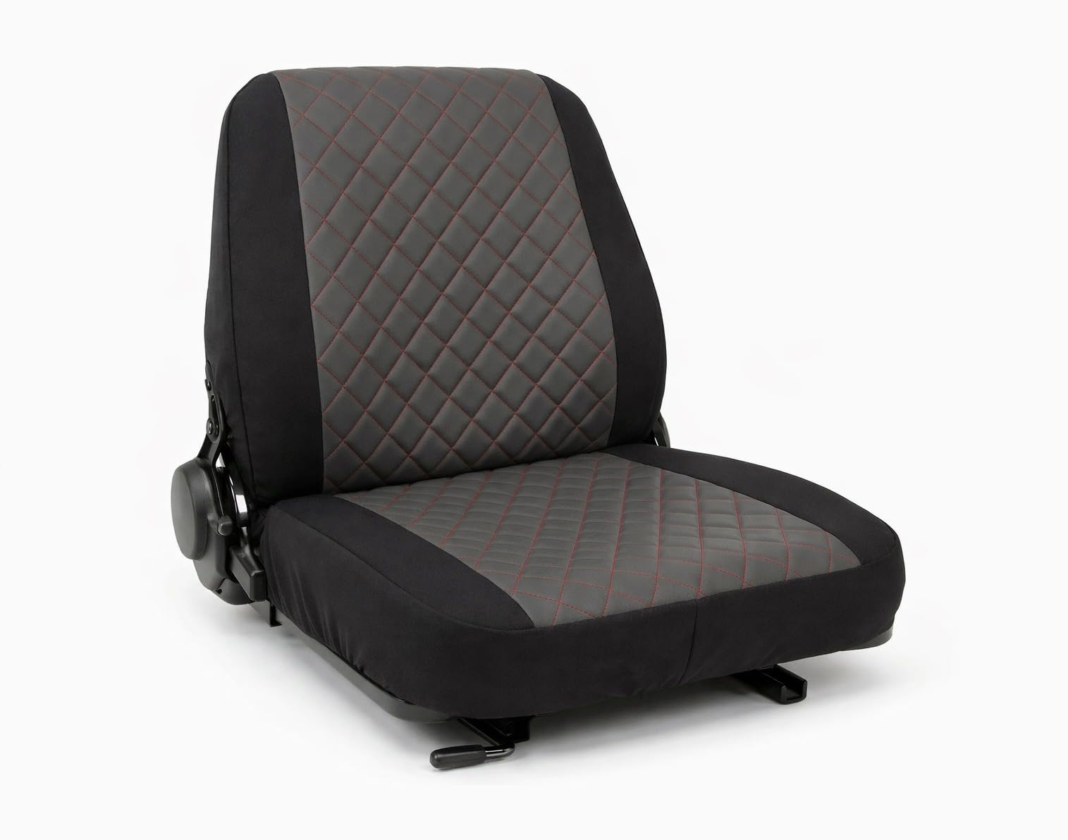 Susy Shop Coprisedile Universale per Muletto, Seduta e Schienale con Centro in Simil-Pelle, Cuciture Rinforzate, Protezione e Comfort per Sedili Agricoli e Industriali (Grigio Scuro - Rosso)