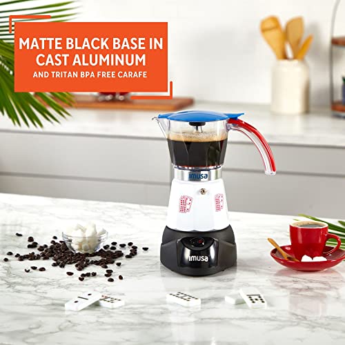 Image of Imusa Special Edition Electric Cuba /Domino themed Espresso Maker, 3 or 6 Cups, White, Red, Blue