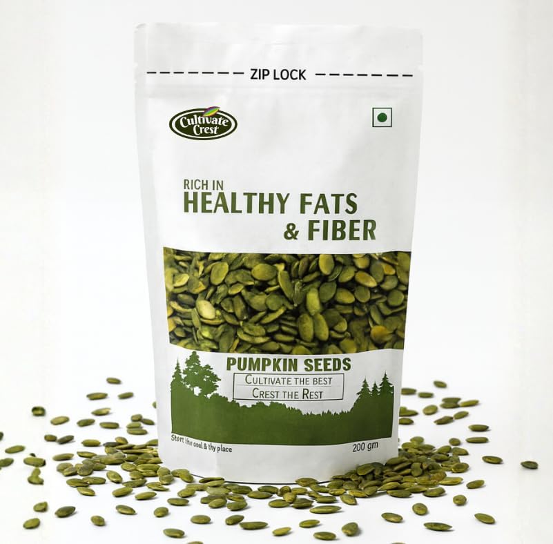 Image of Cultivate Crest Organic Pumpkin Seeds 200g | 100% Natural & Raw Pumpkin Seeds | Rich in Plant Protein, High Fiber & Healthy Fats | Vegan, Gluten -Free, Keto Friendly Superfood for Daily Nutrition