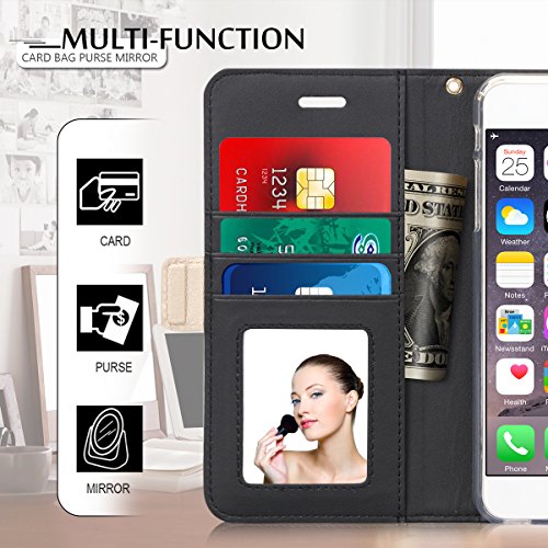 WWW Homelove iPhone 6S 4.7" Case, iPhone 6 Case, [Luxurious Romantic Carved Flower] Leather Wallet Case with [Inside Makeup Mirror] and [Kickstand Feature] for Apple iPhone 6/6S Black - Thumbnail 6