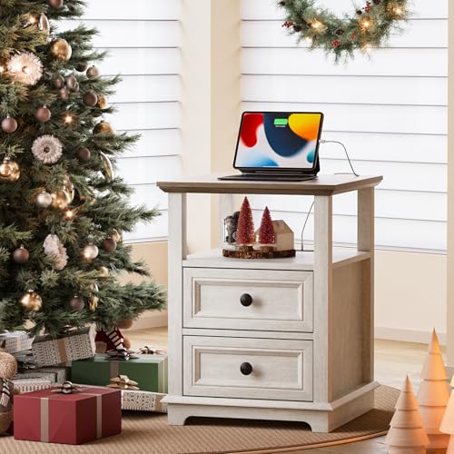 REDAYFUR 24” Tall Nightstand with Charging Station, 18” Bedside Table