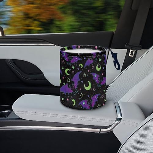 Image of Pensura Car Trash Can Adjustable Buttons Camping Trash Can Collapsible Accessories Universal Purple Halloween Bat Hanging Car Garbage Bag for Women Interior for Most Cars
