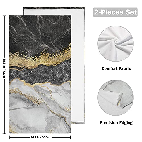 Zoeo Black Gray Marble Hand Towel Set Of 2 Abstract Gold Splash Face Towels Cotton Soft Absorbent Luxury Kitchen Dishcloth Washcloths For Bathroom Kids 28.3 X 14.4 Inch Home Gym Hotel Spa Yoga Sport #TOP1