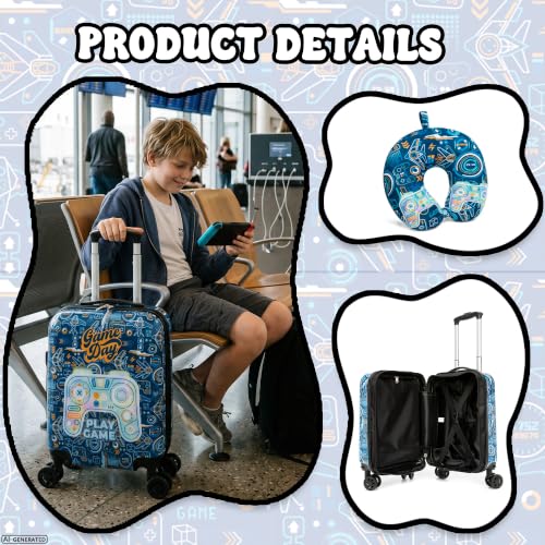 Image of Kids Luggage Sets for Boys 2 Piece Rolling Suitcases with Wheels Hardshell Toddler Suitcase with Travel Pillow Carry on Travel Luggage with Wheels
