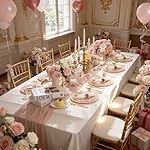 Liacere 350PCS Pink Plates Disposable-PinK Plates 50guest Baroque Plastic Dinnerware include 100Plates, 50Pack Pre Rolled Napkins with Silverware 50Cups Perfect for Valentine's Day＆Galentines Day - Image 3