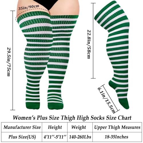 Image of Moon Wood Plus Size Thigh High Socks for Women Knit Cotton Extra Long Striped Over the Knee High Socks Leg Warmers
