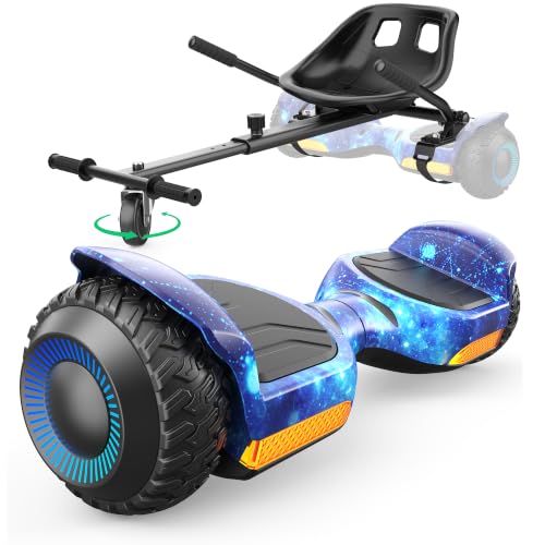 Image of Gyroor G13 Hoverboard with Seat Attachment 6.5 inch All-Terrain Go Kart | LED Lights, Bluetooth Speaker, UL2272 Certified, Adjustable Frame, 7.75 MPH Max Speed, Hoverboard for Kids and Adults