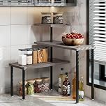 Dazioter Corner Shelf Countertop Organizer 3 Tier Kitchen Corner Shelves Adjustable Spice Storage Rack for Bathroom Coffee Area Over Sink (Dark Gray Oak, 3Tier)