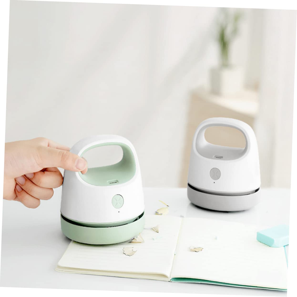 Aspirapolvere Portatile da Tavolo Mini Aspiratore senza Fili Design Ergonomico per Pulire Polvere e Peli in Abs su Scrivania o Auto