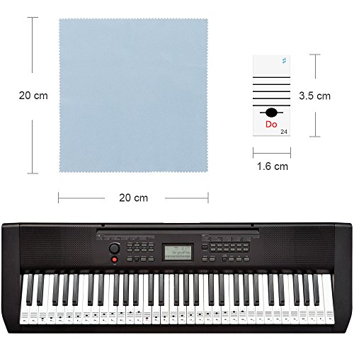 Faburo 2 Stück Aufkleber, abnehmbar, für Klaviertasten, Sticker, transparent für Klaviertastatur, 54, 61, 88 Tasten und 2 x Klaviertuch