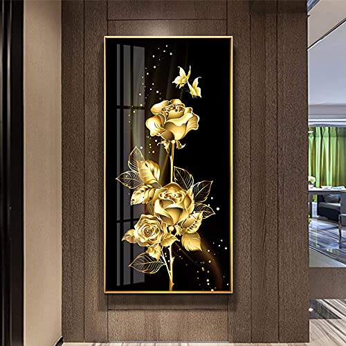Peinture mur photo abstrait noir doré avec finitions art plante toile haut de gamme