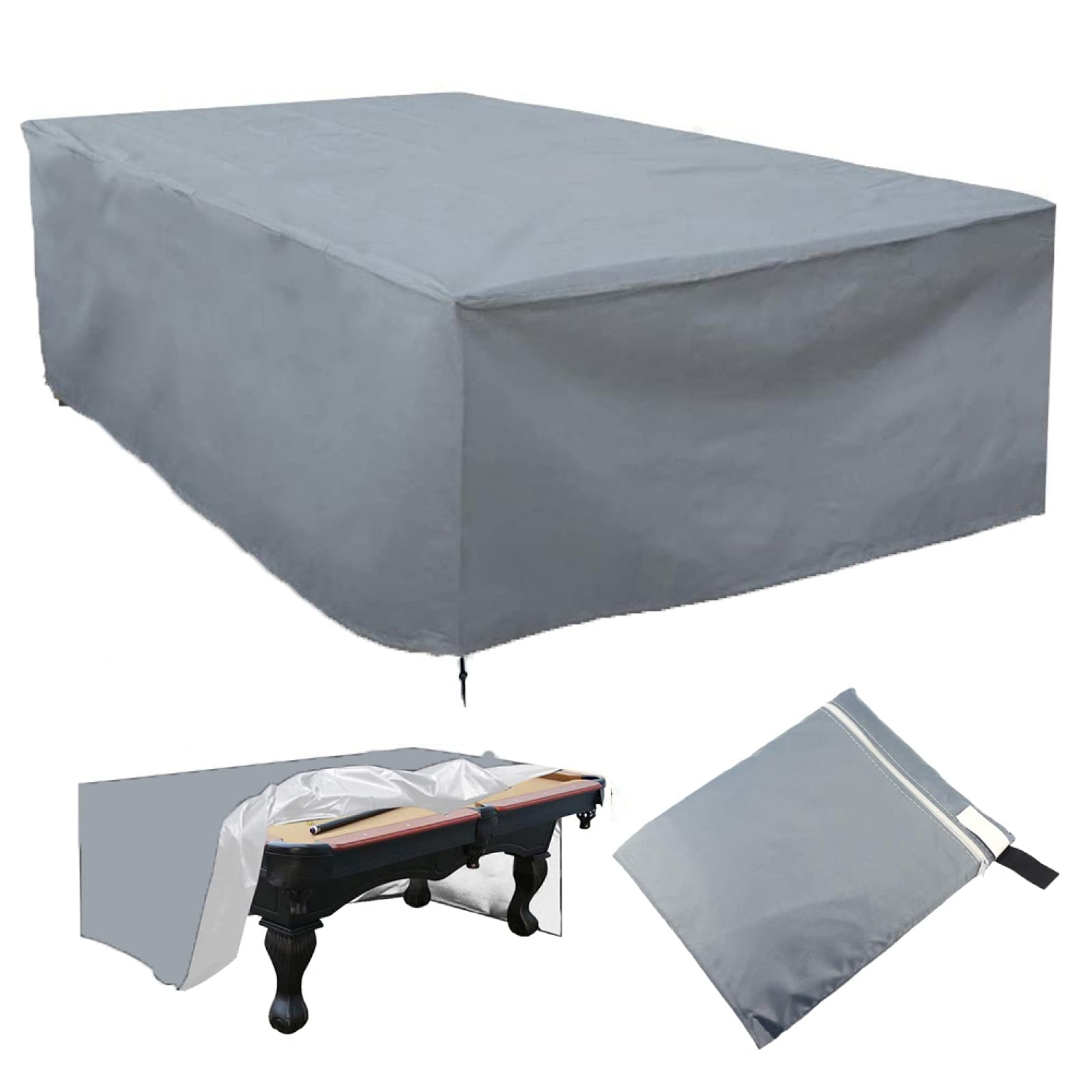 Copertura impermeabile per tavolo da biliardo da 2,7 m, con coulisse e borsa portaoggetti, resistente, anti UV, grigio, rettangolare, 287 x 154,9 x 81,3 cm