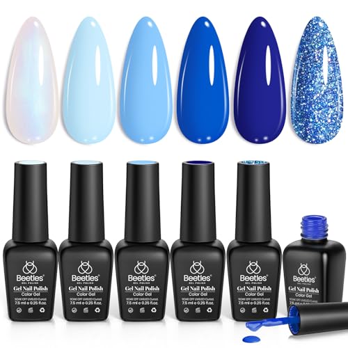 Gelab Cosmetics LLC Beetles Jelly Gel Nail Polish Set - 6 Colors Nude Pink Gel Polish Kit Neutral Shimmer Translucent Sheer Gel Soak off Uv Nail Concealer Peach Juice Collection French Nail Art Manicure 2 PCS