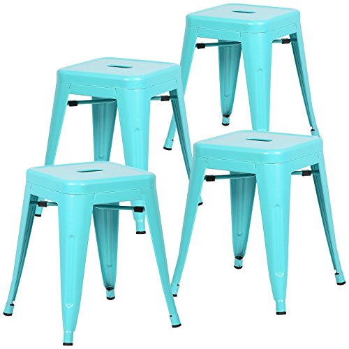 Poly and Bark Trattoria 18 Inch Metal Side Dining Chair and Bar Stool in Aqua Blue (Set of 4)