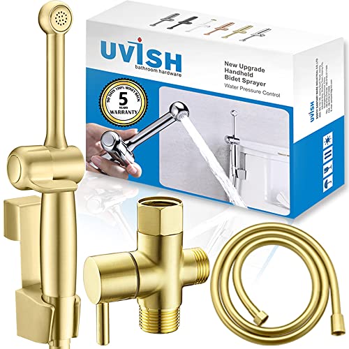 Bidet Sprayer for Toilet, Hand Held Cloth Diaper Toilet Sprayer Bidet Attachment Solid Brass Brushed Gold Bathroom Jet Sprayer with Multi-mode Water Pressure for Feminine Wash