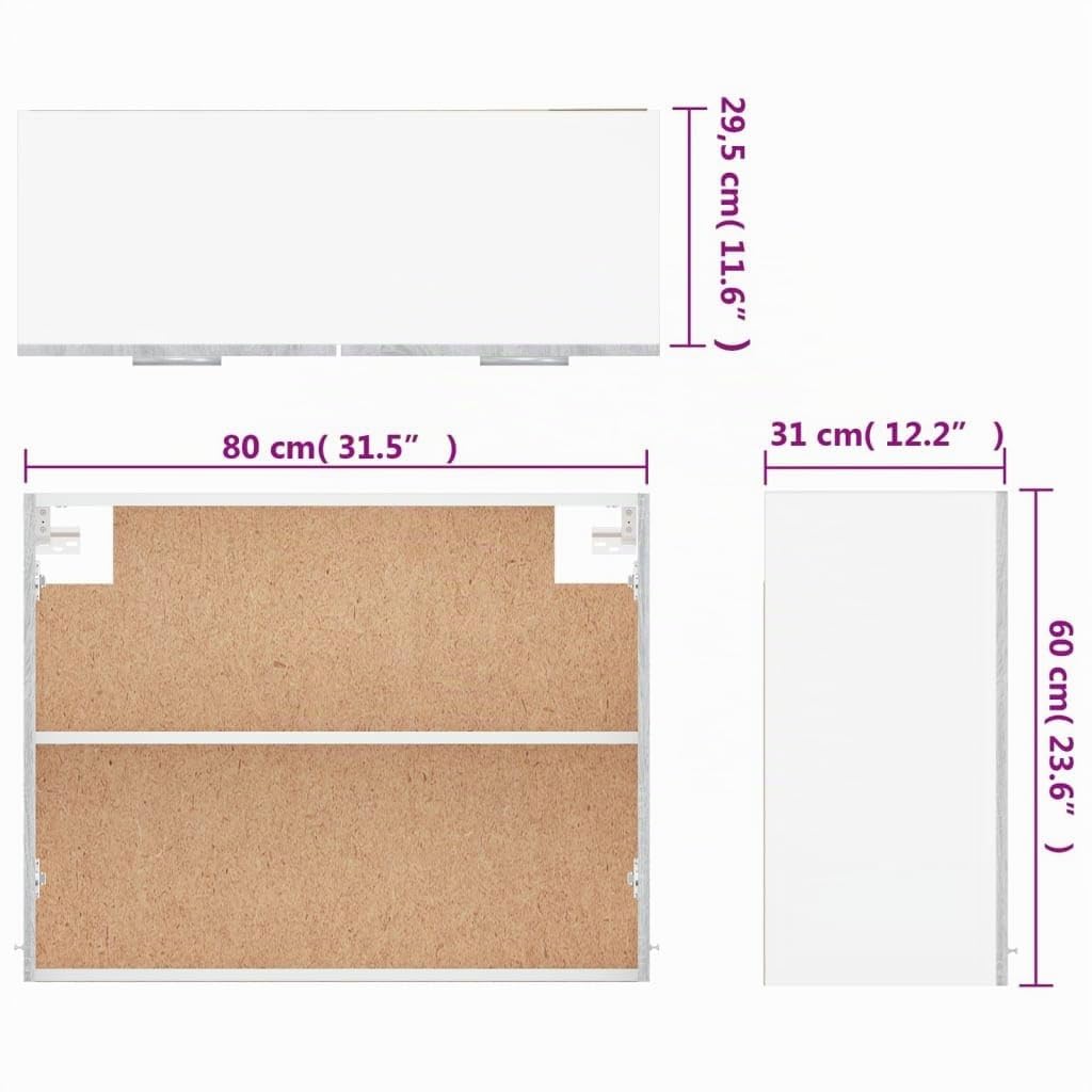vidaXL Hängeschrank Lyon Grau Sonoma 80x31x60 cm Holzwerkstoff, Küche Schrank, Einbauküche, Küchenzeile, Küchenmöbel, Oberschrank, Küchenschrank