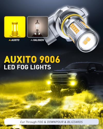 Image of AUXITO 9006 /HB4 Yellow LED Fog Light Bulbs, 13000LM 3000K Amber, 1:1 Mini Size Plug & Play, 27 CSP Chips 360 Illumination, IP68 Waterproof, Pack of 2