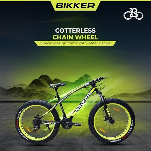 Image of Fat Tyre Cycle For Men With Dual Disc Brake, Front Steel Suspension, Multi Speed Unisex Cycle (12+ Years) I Frame Size: 18 inch inch| 85% Assembled Easy Self-Assembly (Black-Green), Road Bike